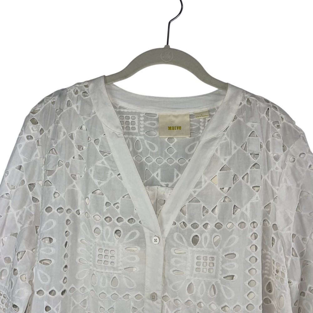 NWT Anthropologie Maeve White Geo Eyelet Tunic Dress Sz. L - Picture 5 of 10
